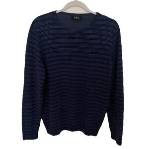 A.P.C. Rue Madame Paris Mens Blue Stripe Wool Sweater M Normcore Preppy Classic